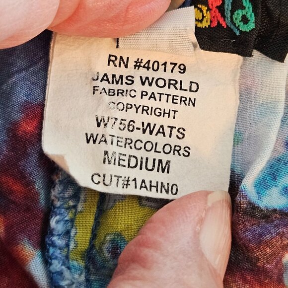 Jams World Medium Watercolor Pattern Rayon Wide-Leg Pants Hawaiian Boho Colorful - Picture 6 of 10